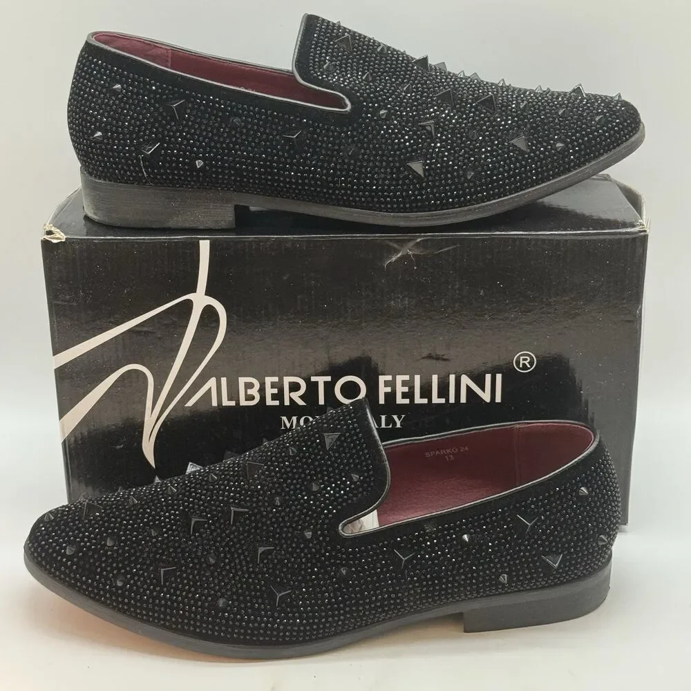Alberto Fellini Sparko 24 Dress Shoes Men's 13 Loafers Black with Red Sole Spike
